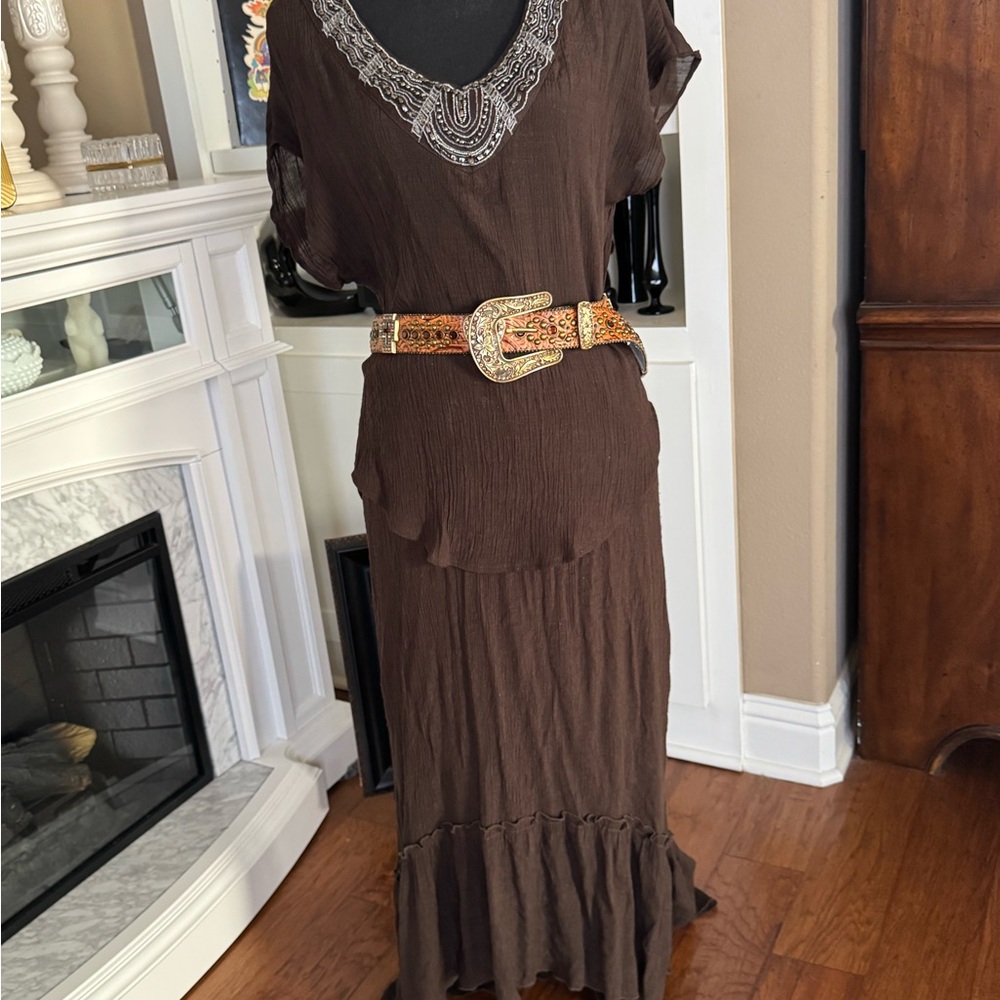 AGB Brown Crepe Skirt and Top Set